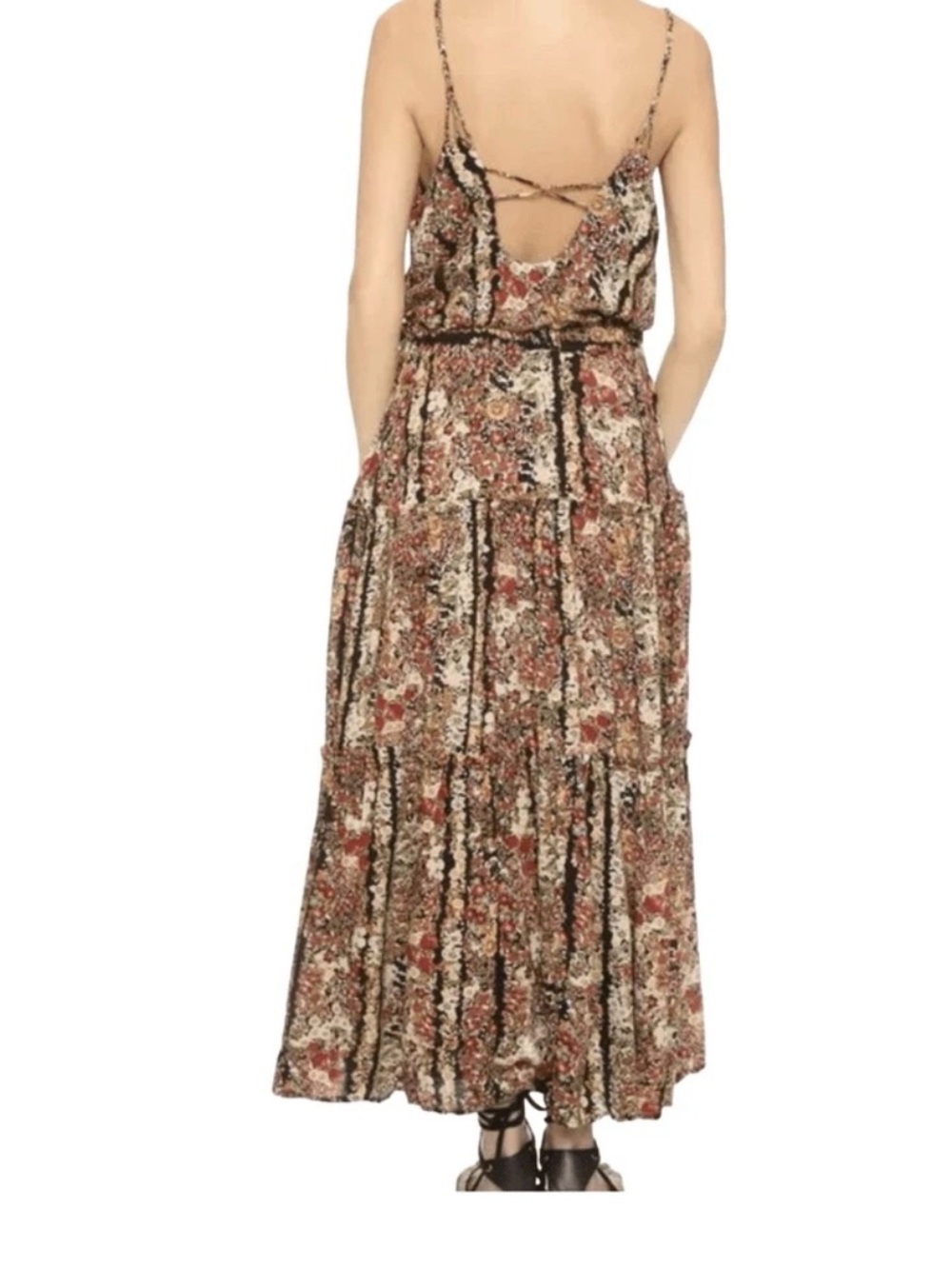 Free People Valerie Boho Maxi Dress Floral Print Sz L Multicolor Beach Festival